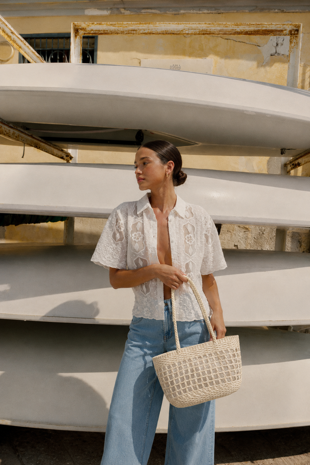 Marbella Coastal Basket – Woven Beach Essential Long Handle