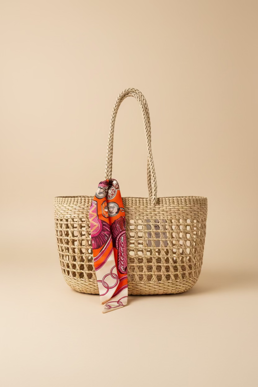 Marbella Coastal Basket – Woven Beach Essential Long Handle