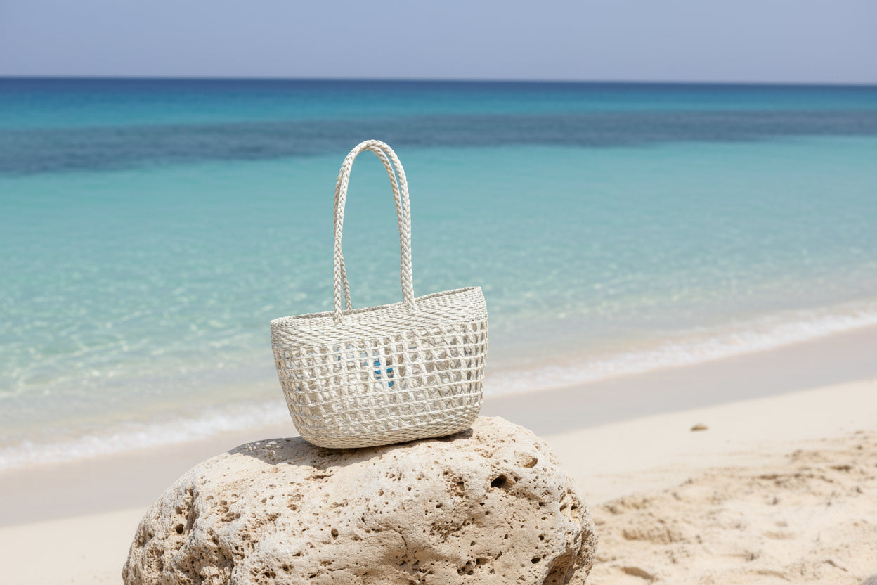 Marbella Coastal Basket – Woven Beach Essential Long Handle